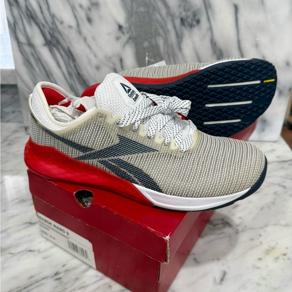 NWT, Reebok Nano 9 - White/Red/Navy Size 9.5.  Never worn. CF/training shoes